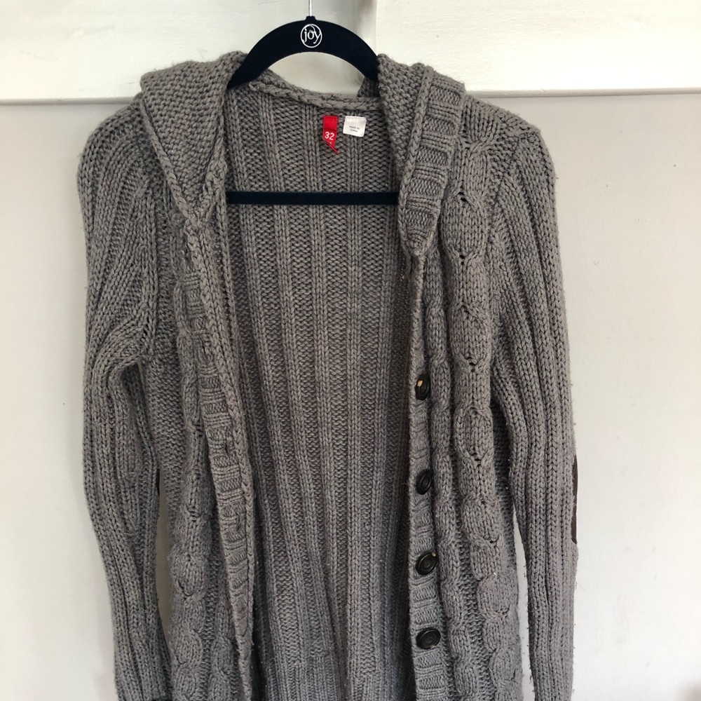 Gray Cardigan with Elbow Pads